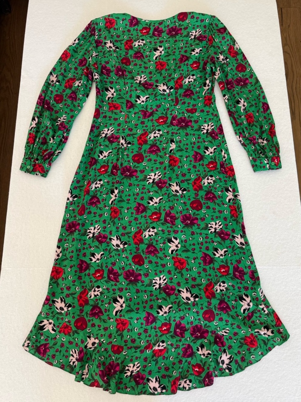 ba&sh Paloma Green Floral Wrap Midi Dress Ruffle High Low Hem Size 3 US 10 - Picture 4 of 16